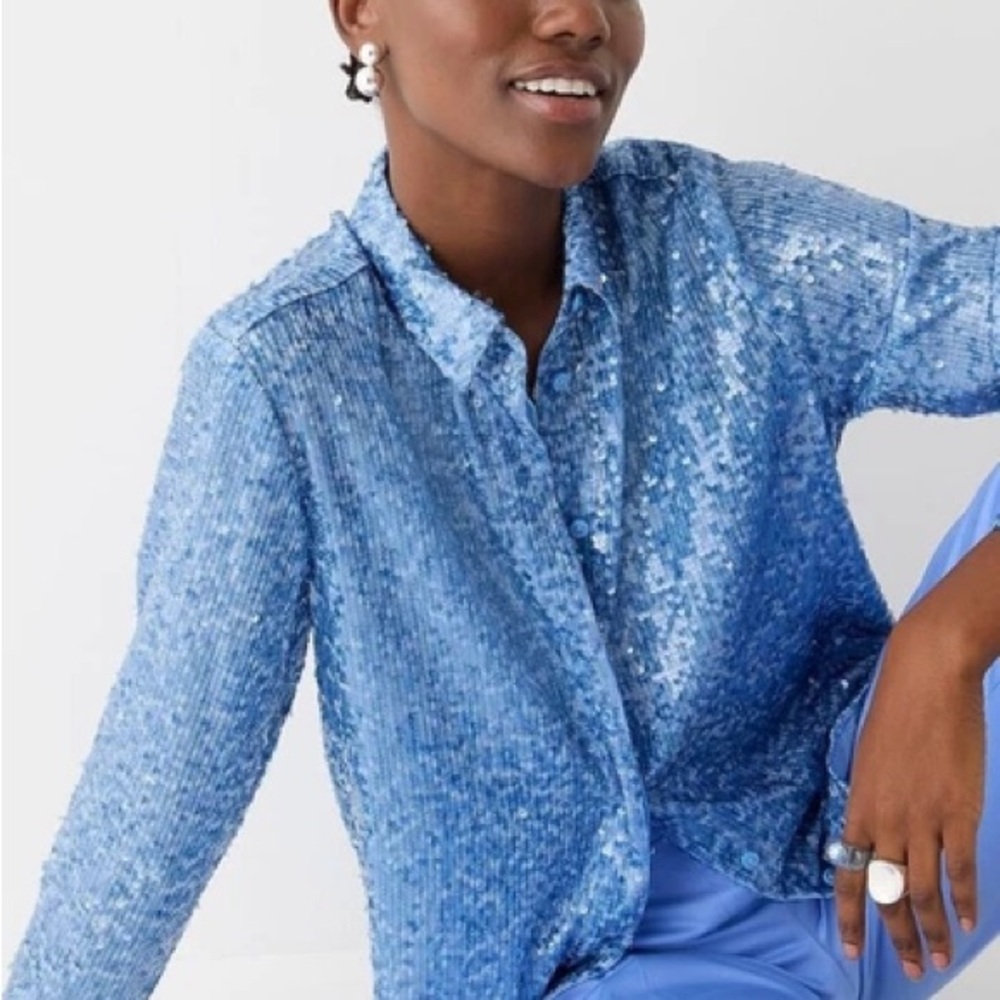 J. Crew Collection Cerulean Blue Sequin Button Down Shirt